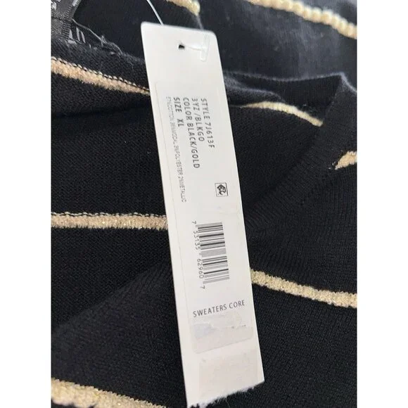 NWT August Silk Heritage Sz XL Black Gold Stripes Textured Button Up Cardigan - Picture 9 of 10
